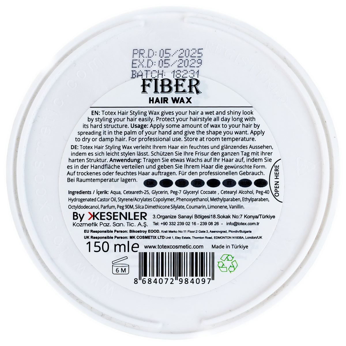 Totex FIBER Hairstyling Wax 150 ML