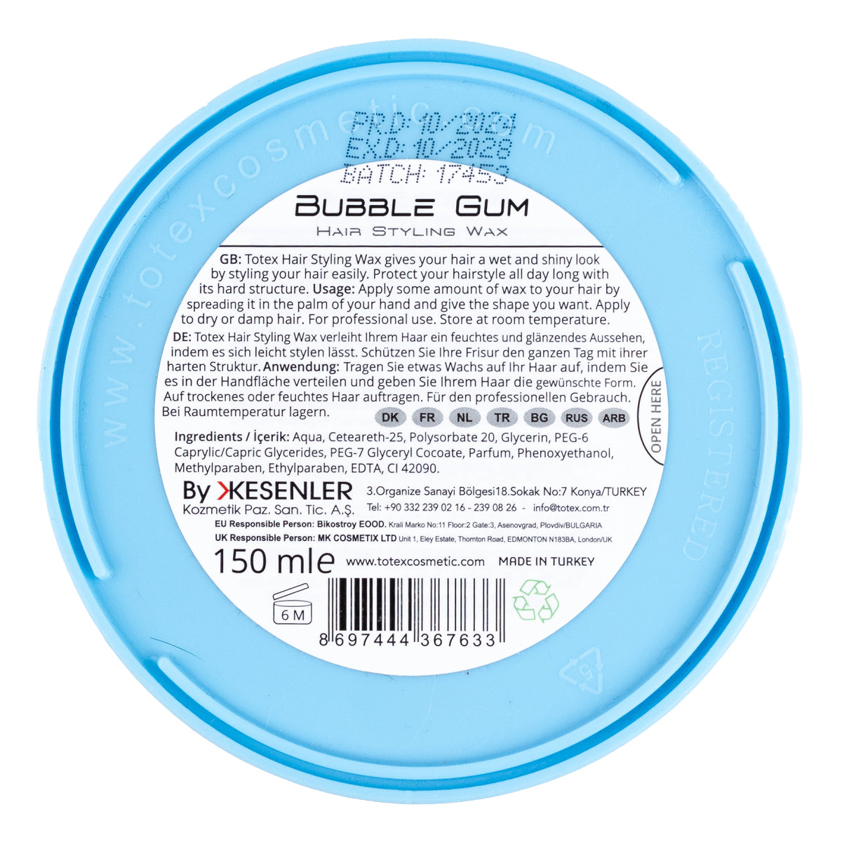 Totex Bubble Gum Hairstyling Wax 150 ML