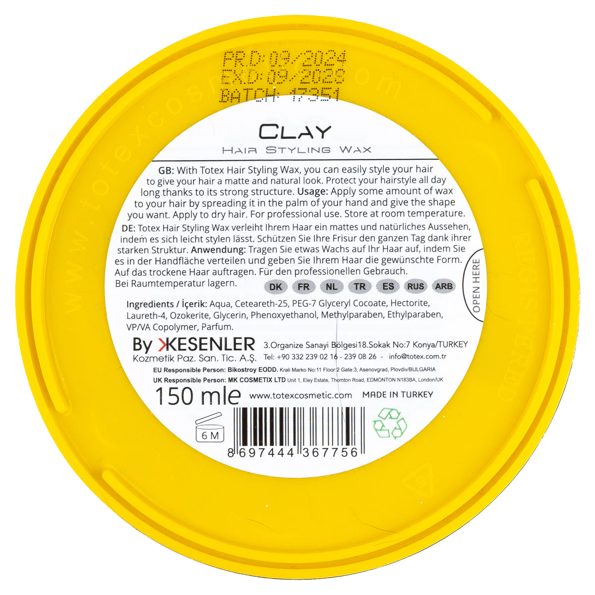 Totex Clay Hairstyling Wax 150 ML