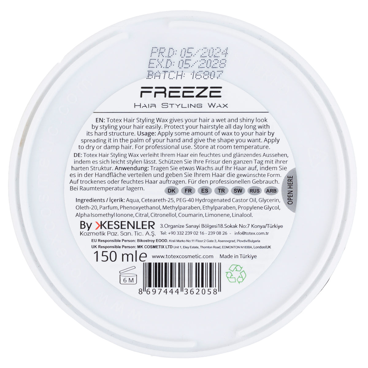 Totex Freeze Hairstyling Wax 150 ML