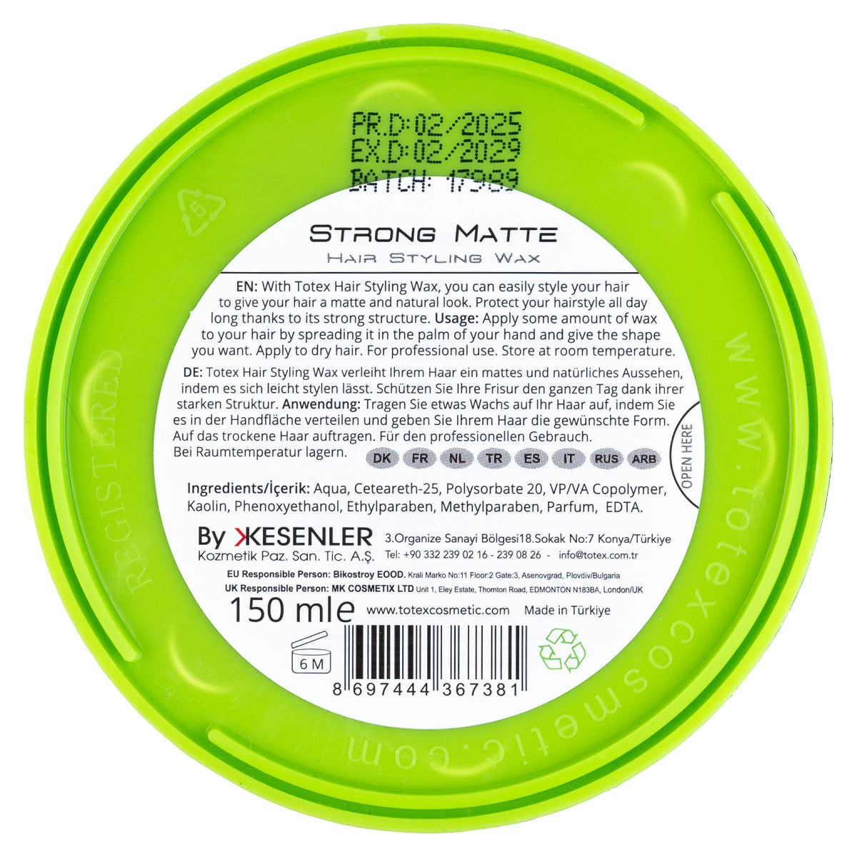 Totex Strong Matte Hairstyling Wax 150 ML