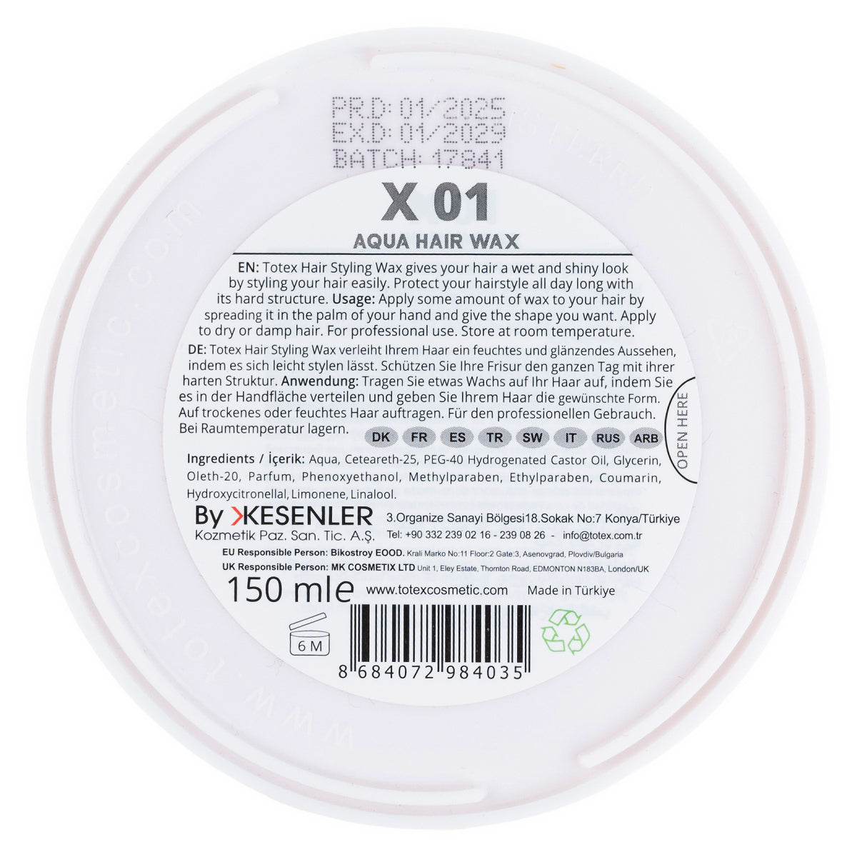 Totex Freeze X01 Hairstyling Wax 150 ML
