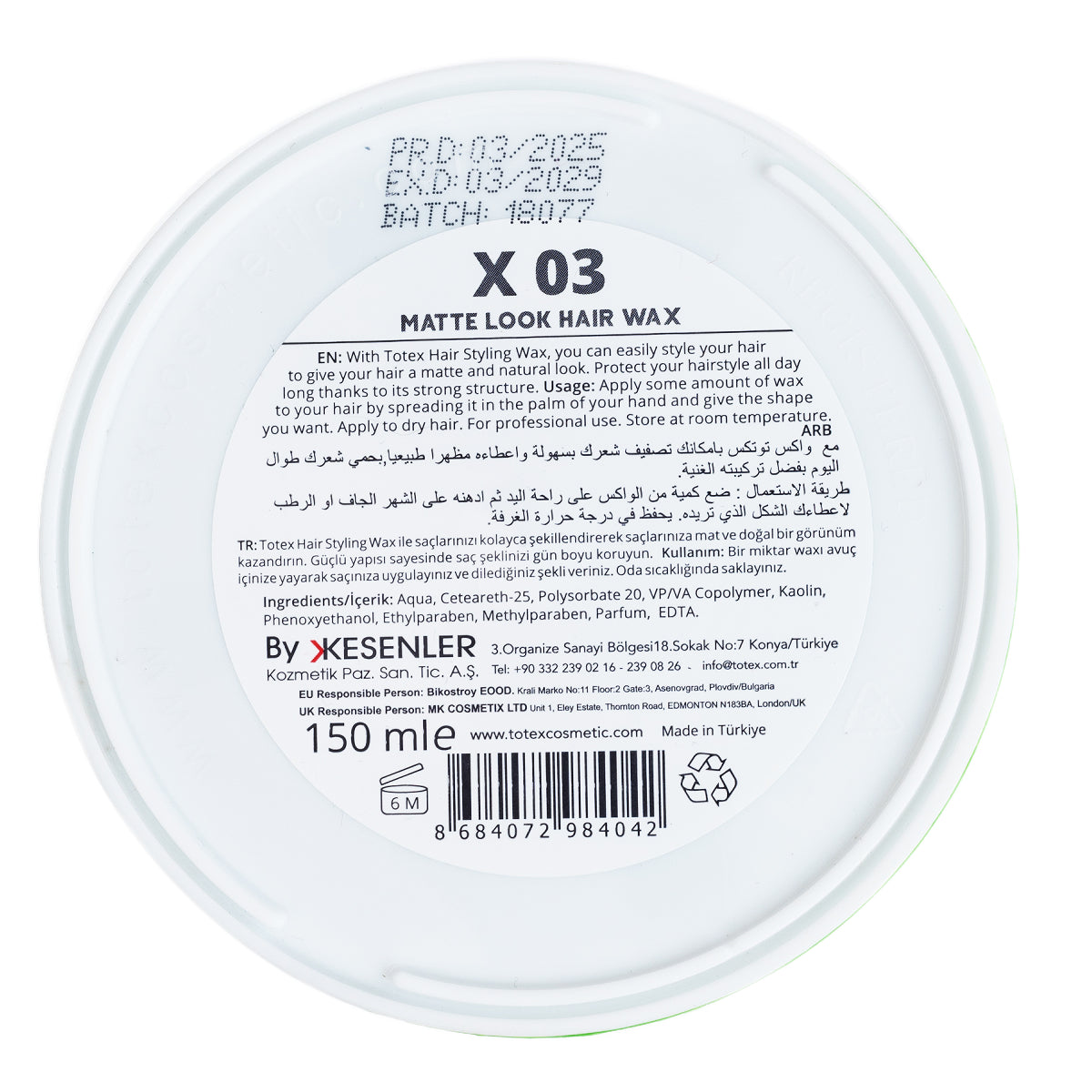 Totex Freeze X03 Hairstyling Wax 150 ML