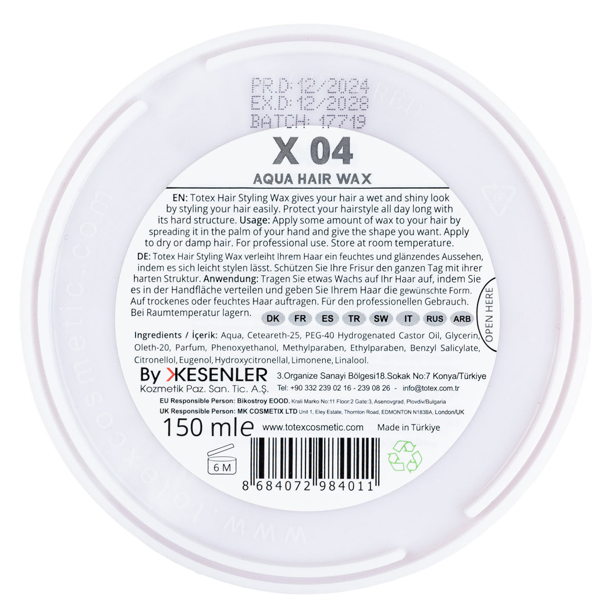 Totex Freeze X04 Hairstyling Wax 150 ML