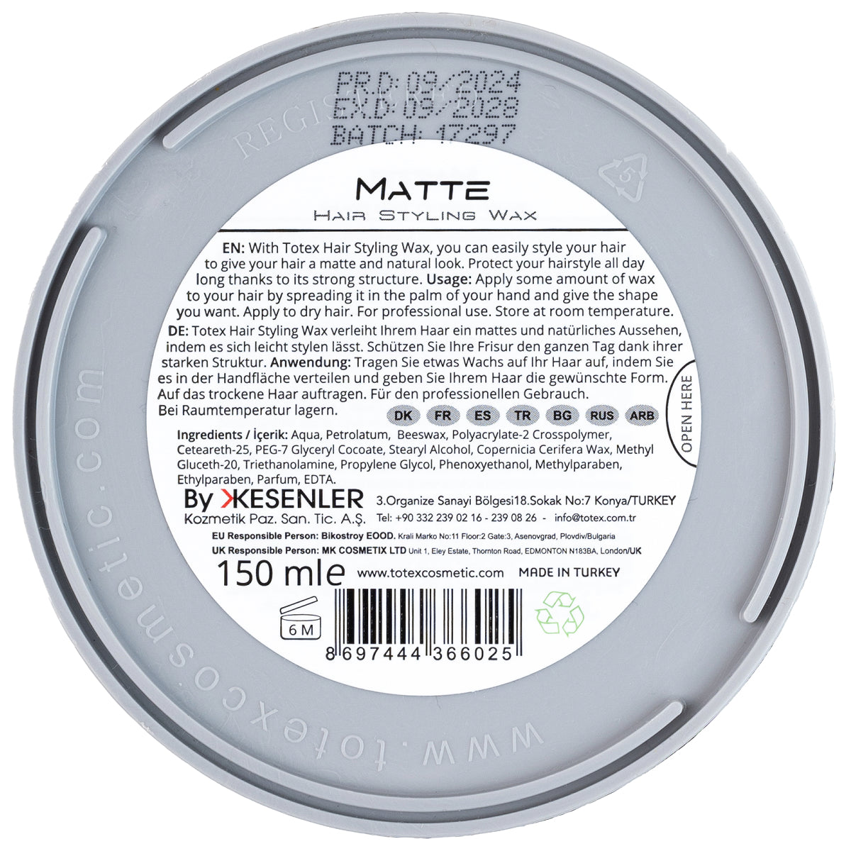 Totex Matte Hairstyling Wax 150 ML