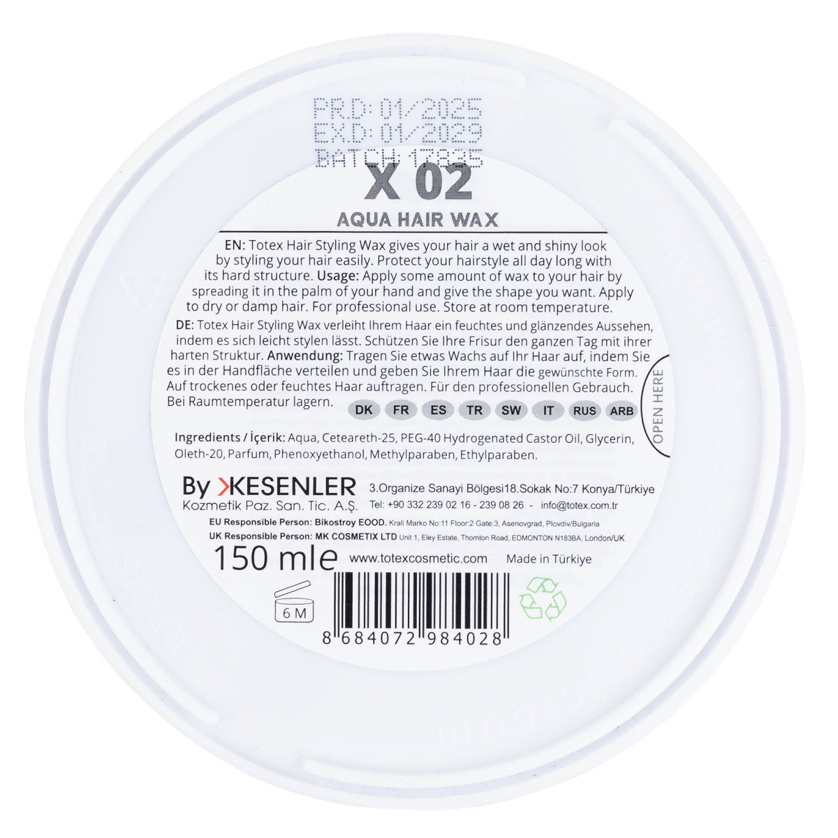 Totex Freeze X02 Hairstyling Wax 150 ML